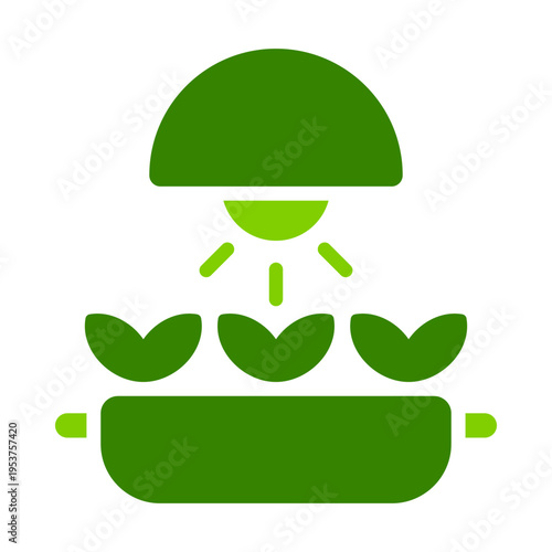 A lamp above young plants represents controlled illumination in a hydroponic setup. This graphic suits indoor garden systems, greenhouse presentations, farming dashboards, and plant care materials
