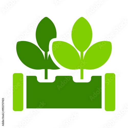 A planter box with leafy herbs represents hydroponic herb cultivation. This graphic suits kitchen garden branding, greenhouse systems, indoor farming content, and fresh produce materials