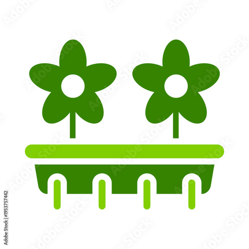 Blooming flowers on a hydroponic tray represent ornamental cultivation without soil. This graphic suits greenhouse branding, floriculture guides, indoor farming content, and decorative plant 