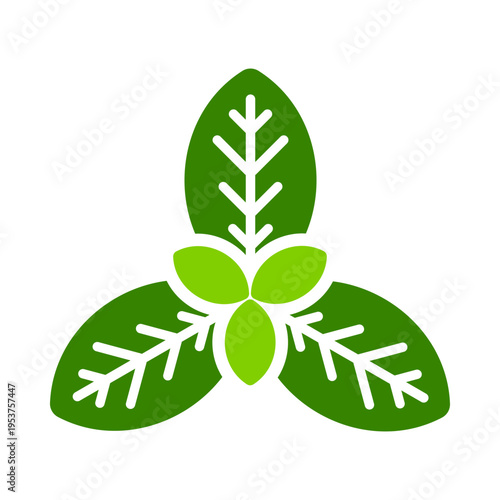 A basil plant icon represents aromatic herb cultivation in hydroponic systems. This graphic suits kitchen garden materials, greenhouse branding, indoor farming content, and fresh herb packaging