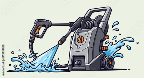 Pressure washer machine spraying water in dynamic cleaning scene