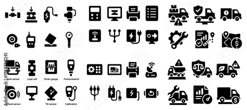Industrial icons with sensors truck wrench flat