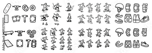 Sports icons with skateboard helmet pads outline