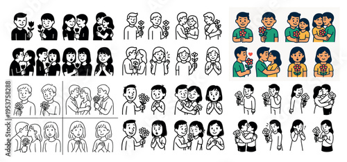 Family icons with parents child flat colorful