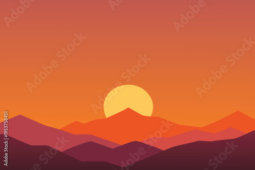 Minimalist landscape with warm colors and a rising sun