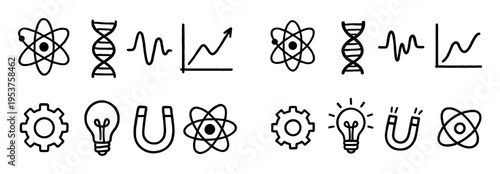 Science icons with atom dna graph outline