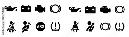 Automotive icons with oil battery engine solid