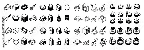 Kitchen food icons with cheese egg milk outline