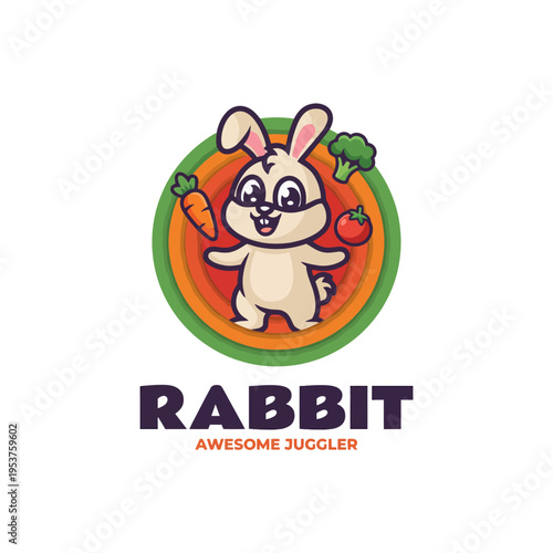 This cheerful bunny is joyfully juggling colorful vegetables within a circular design, representing creativity and playfulness while showcasing the whimsical aspects of farm life.