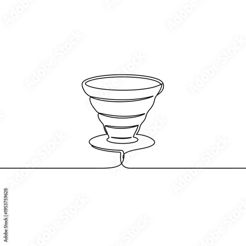 Continuous one line drawing of a pour over coffee dripper cone.