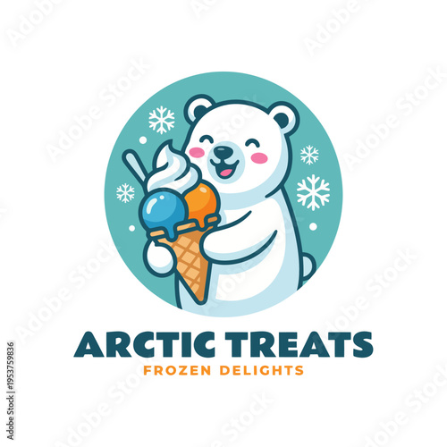 This charming image showcases a lovable polar bear delighting in ice cream, embodying the joy of summer treats and the playful side of Arctic wildlife in a friendly way.