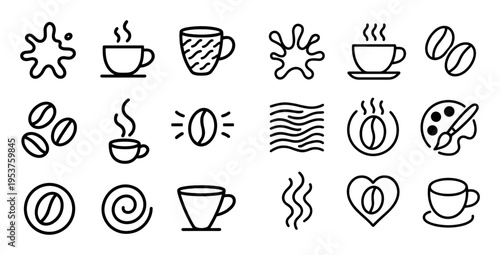 Coffee icons with cup bean steam minimal
