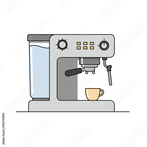 Espresso Machine Illustration with Cup of Coffee.
