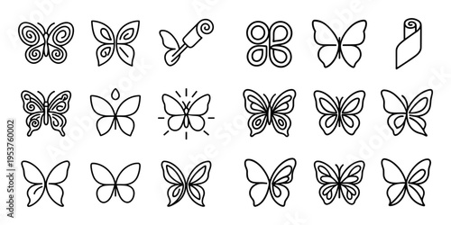 Butterfly icons with wing shapes outline
