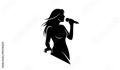 Dynamic female singer silhouette vector illustration music artist performance isolated on white