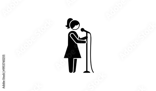 Minimal female singer silhouette vector with microphone stand music performance isolated on white background