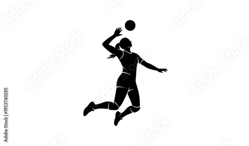 Female volleyball spike silhouette vector minimal athlete action illustration isolated on white background