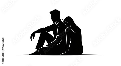 Silhouette of a Couple Sitting Together in Despair.