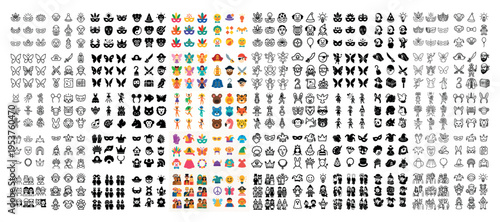 Avatar icons with face butterfly animal flat