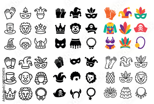 Carnival icons with mask crown clown colorful