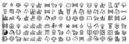 Equestrian icons with horse rider horseshoe outline