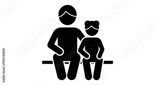 Iconic depiction of a parent and child sitting together.