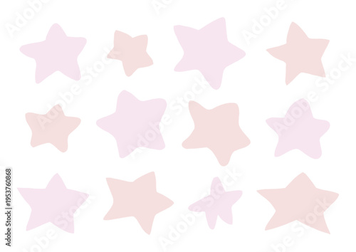 色々な形をした星型のゆるい手描きフレームセット（ピンク・赤）