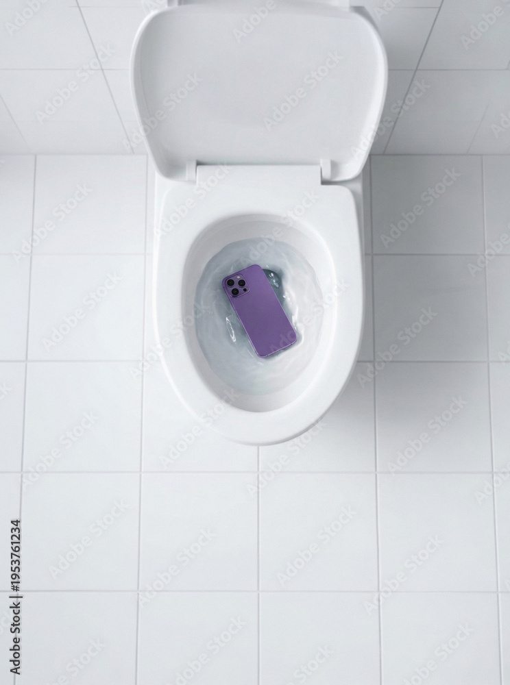 Fototapeta premium Modern smartphone dropped down toilet