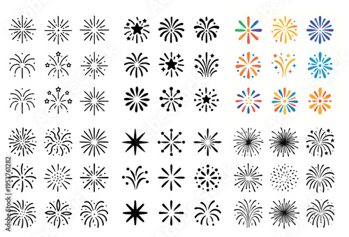 Celebration icons with fireworks and star colorful