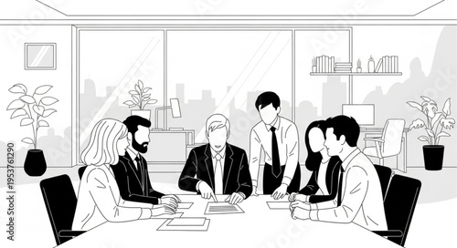 Business Meeting in Modern Office - Collaboration and Discussion.