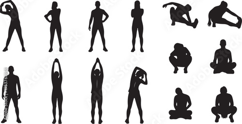 Various Yoga Poses Silhouettes of People in Different Positions