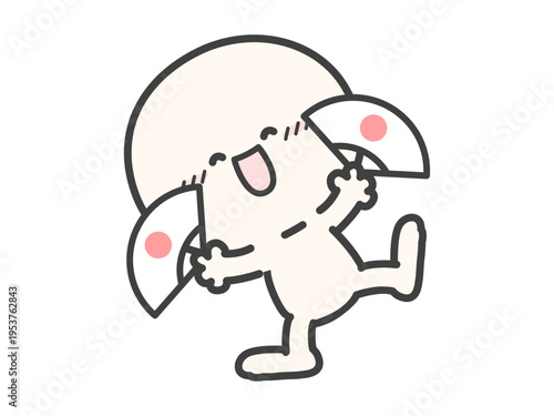 シンプルな人物、かわいい棒人間のイラスト、喜びの表情と日の丸の扇子、白背景のベクターイラスト