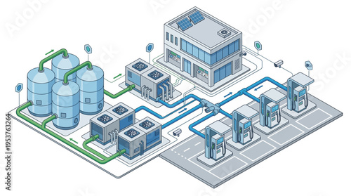 Industrial water treatment facility diagram.