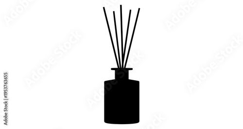 Black Silhouette of Reed Diffuser with Sticks on White Background Minimalist Home Fragrance