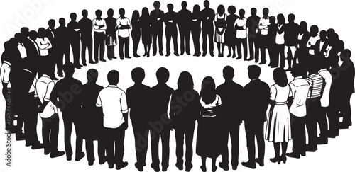 Diverse group of people standing in a circle formation