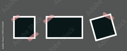 Photo Frame Mockup Vector Set with Tape, Minimal Polaroid Style Frames Collection