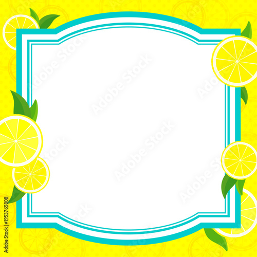 シンプルな輪切りレモン背景の水色フレーム2_正方形