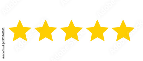 Five yellow stars rating isolated on transparent PNG. 