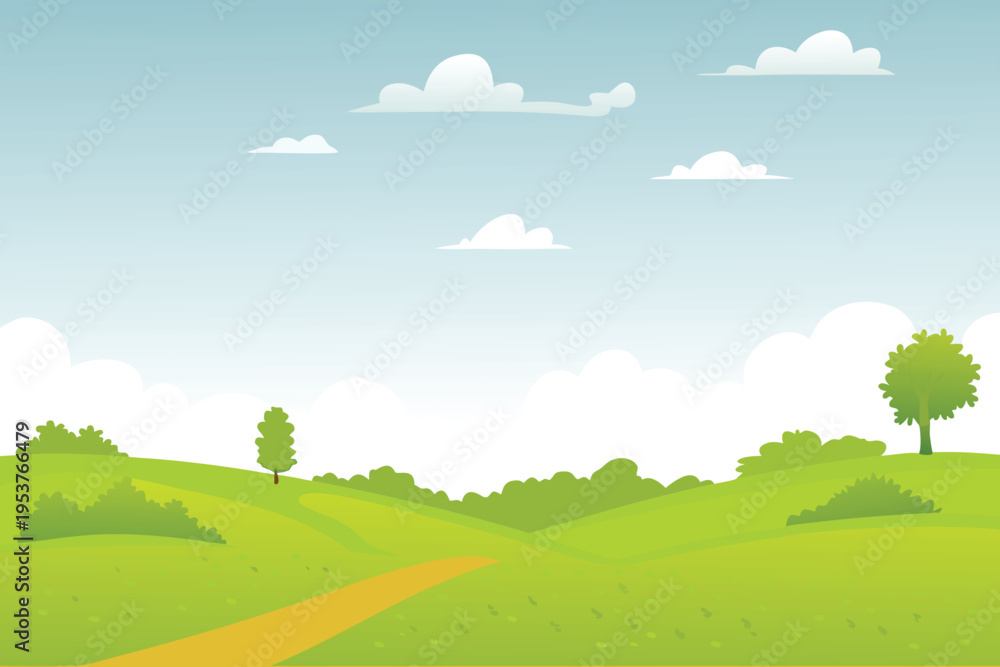 Fototapeta premium Peaceful landscape with rolling green hills and a clear sky