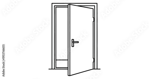 Door Open Line Drawing Architectural Element Minimalist Design Isolated on White