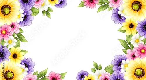 Vibrant floral border with sunflowers and leaves