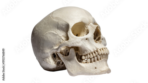 Foto Detailed human skull, side profile view, showcasing anatomical bone structure an