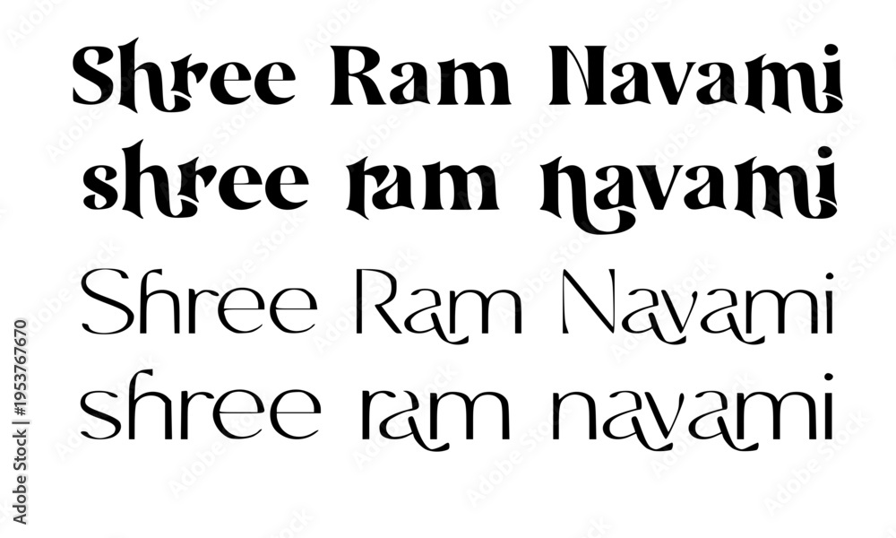 Fototapeta premium Shree Ram Navami Hindu Festival Calligraphy Text in Multiple Font Styles, Elegant Typography for Greeting Cards, Posters, and Religious Celebration Designs