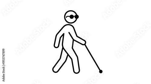 Minimalist Icon of a Blind Person Walking with a Cane