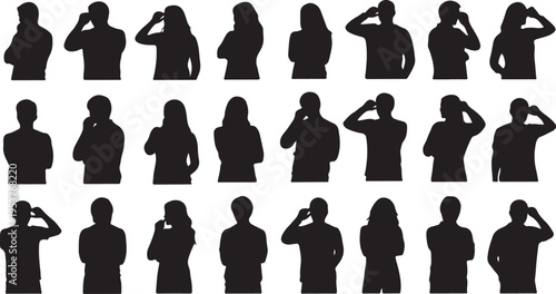 Silhouettes of people saluting in various poses and angles