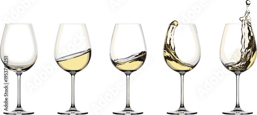 Wine glasses filling with white wine pouring wine glassware stemware
