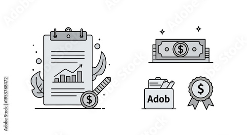 Conceptual illustration of financial analysis, investment planning and monetary concepts visualized