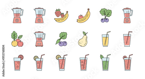 Healthy Smoothie and Juice Ingredients and Equipment: A Vibrant Vector Illustration