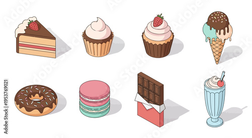 Assortment of Sweet Treats, Cakes, Pastries, and Desserts for Culinary Delights in Vector