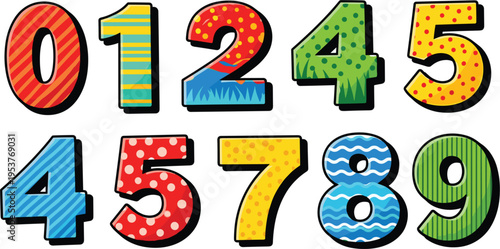 Colorful numbers set cartoon style vector illustration playful digits collection kids learning design bright typography educational counting symbols fun graphic elements